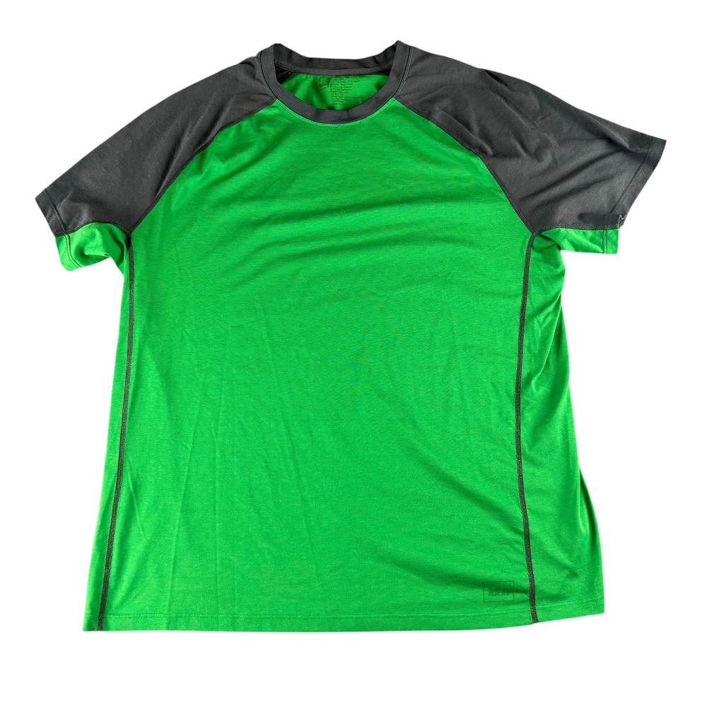 REI Mens XL Green Gray Raglan Short‎ Sleeve Performance T-Shirt Hiking Athletic